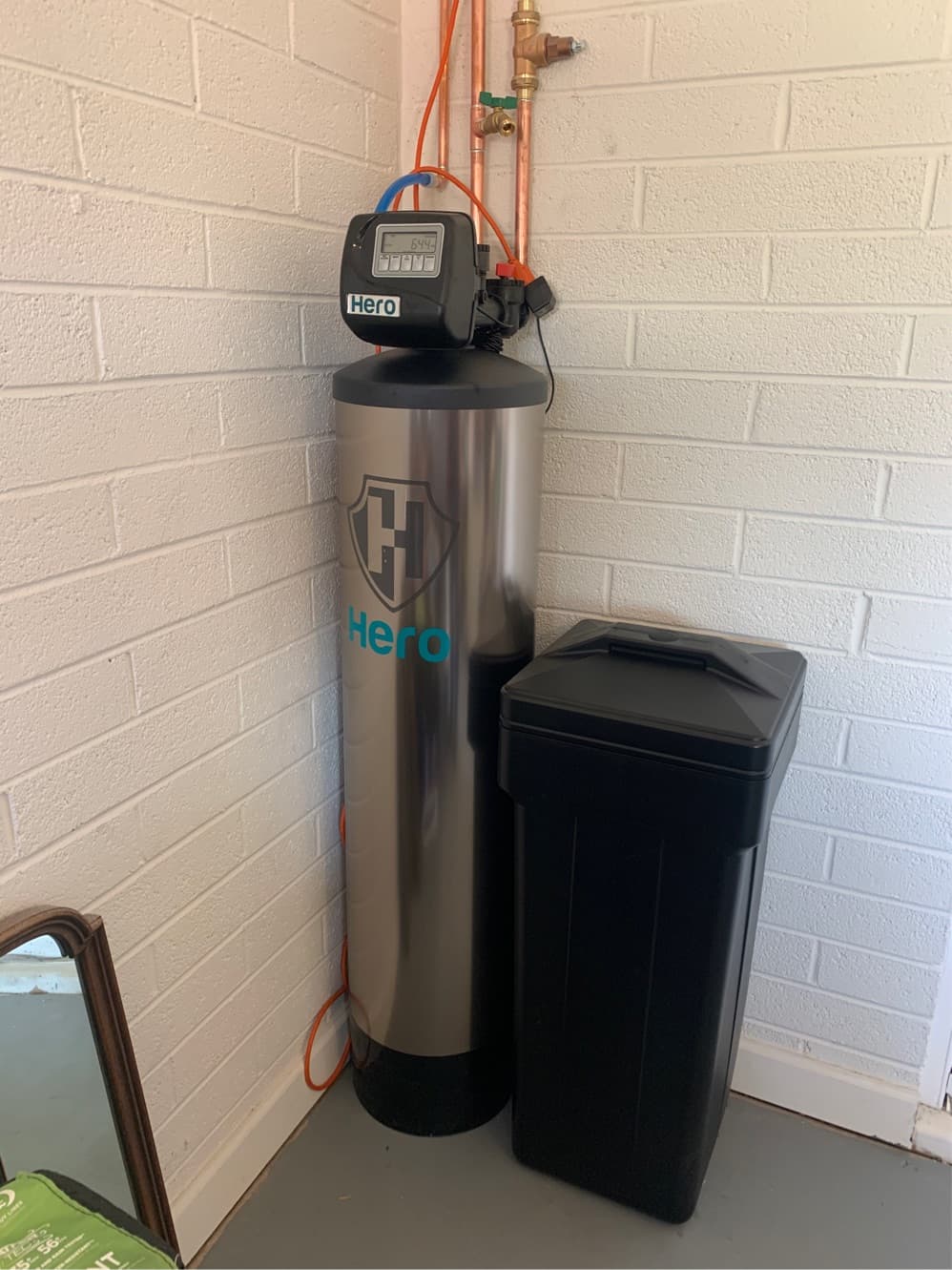 Hero water softener with fiberglass tank and Clack valve